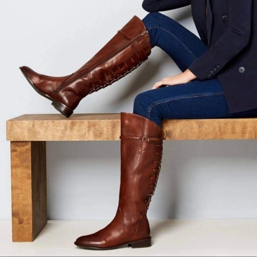New Gianni Bini Congac Buttery Leather Classic English Style Boots 7 MW